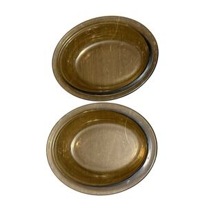 Vtg Pyrex England Brown Amber‎ Oval Baking/Serving Casserole Dish Qty 2